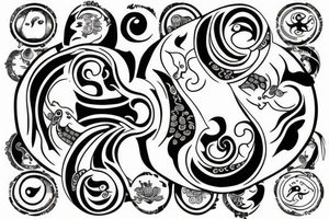 Ying yang symbol with cancer astrology tattoo idea