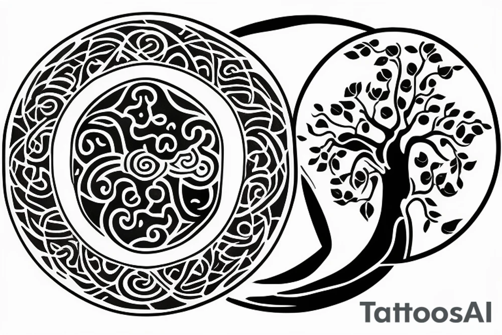 Ying yang symbol with cancer astrology and tree of life tattoo idea