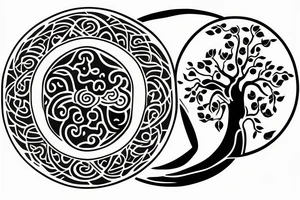 Ying yang symbol with cancer astrology and tree of life tattoo idea