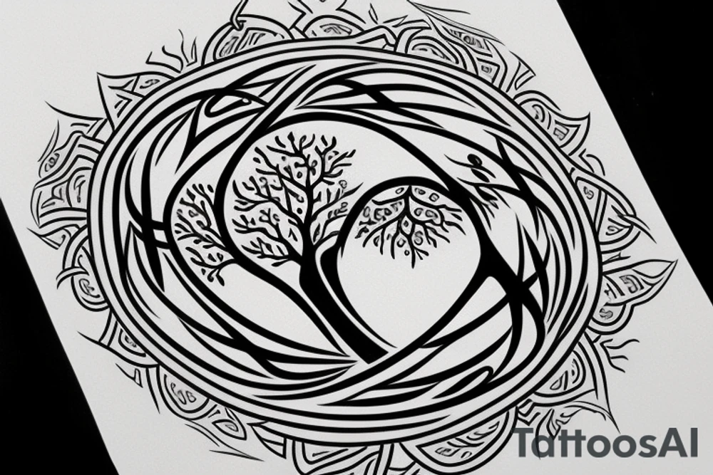 Ying yang symbol with cancer astrology and tree of life tattoo idea