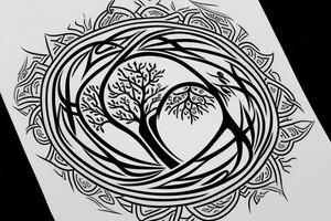 Ying yang symbol with cancer astrology and tree of life tattoo idea