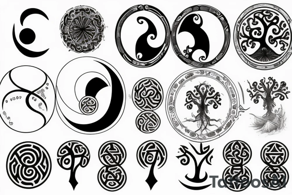 Ying yang symbol with cancer astrology symbol and tree of life tattoo idea