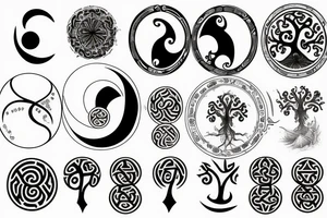 Ying yang symbol with cancer astrology symbol and tree of life tattoo idea