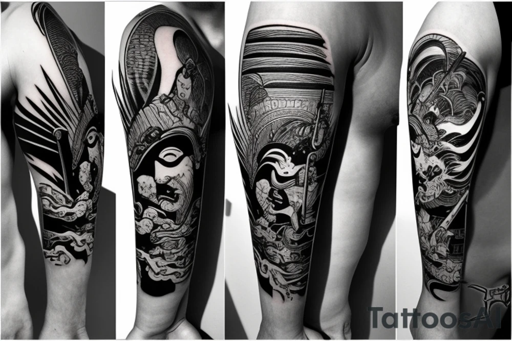 samurai watching the sunset tattoo idea