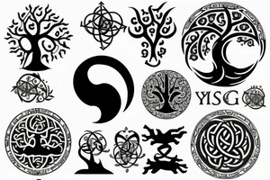 Ying yang symbol with cancer astrology symbol and tree of life tattoo idea