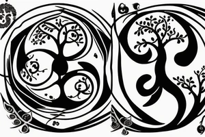 Ying yang symbol with cancer astrology symbol and tree of life tattoo idea