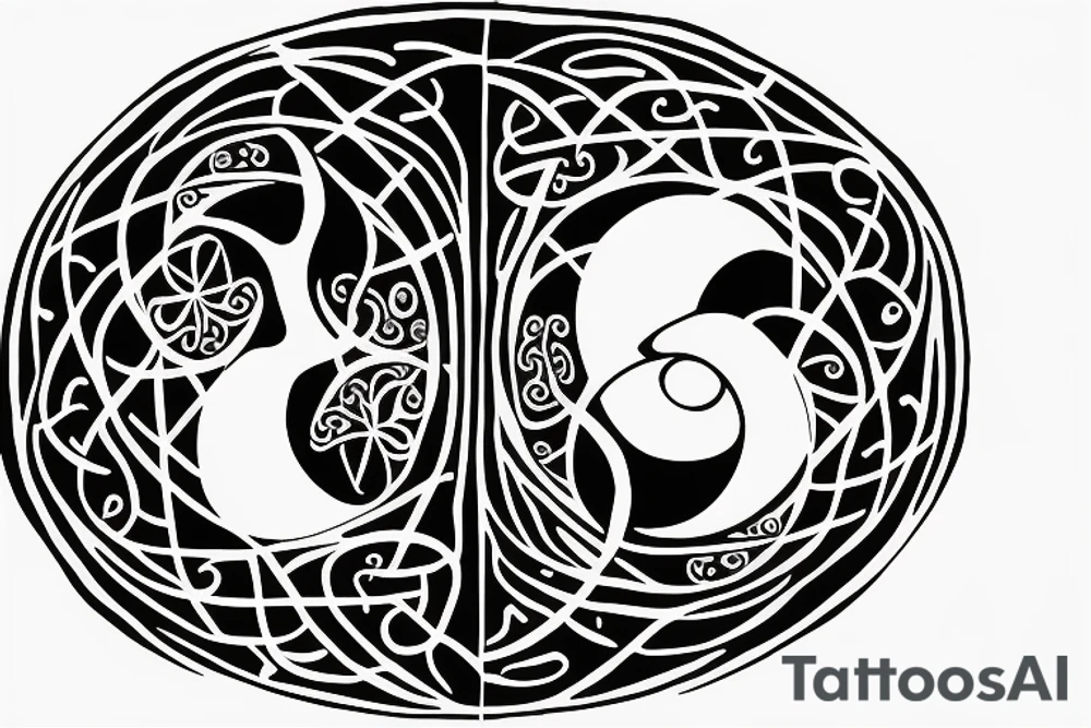 Ying yang symbol with cancer astrology symbol and tree of life tattoo idea