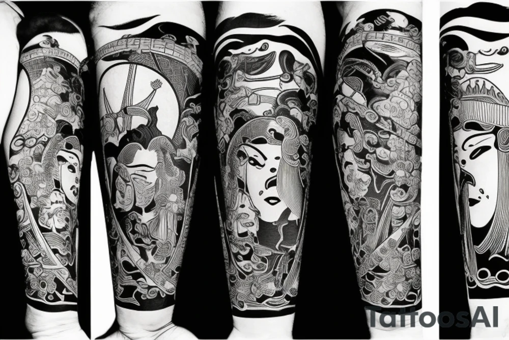samurai watching the sunset tattoo idea