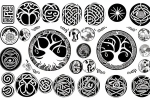 Yin yang symbol with cancer astrology symbol and tree of life tattoo idea