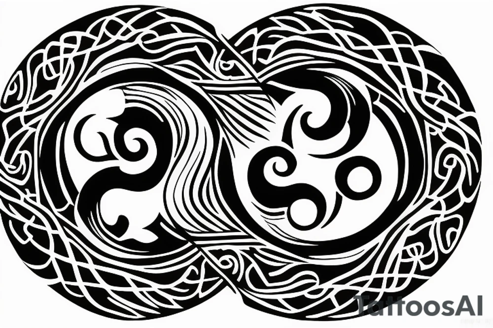 Yin yang symbol with cancer astrology symbol and tree of life tattoo idea