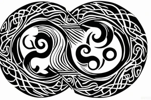 Yin yang symbol with cancer astrology symbol and tree of life tattoo idea
