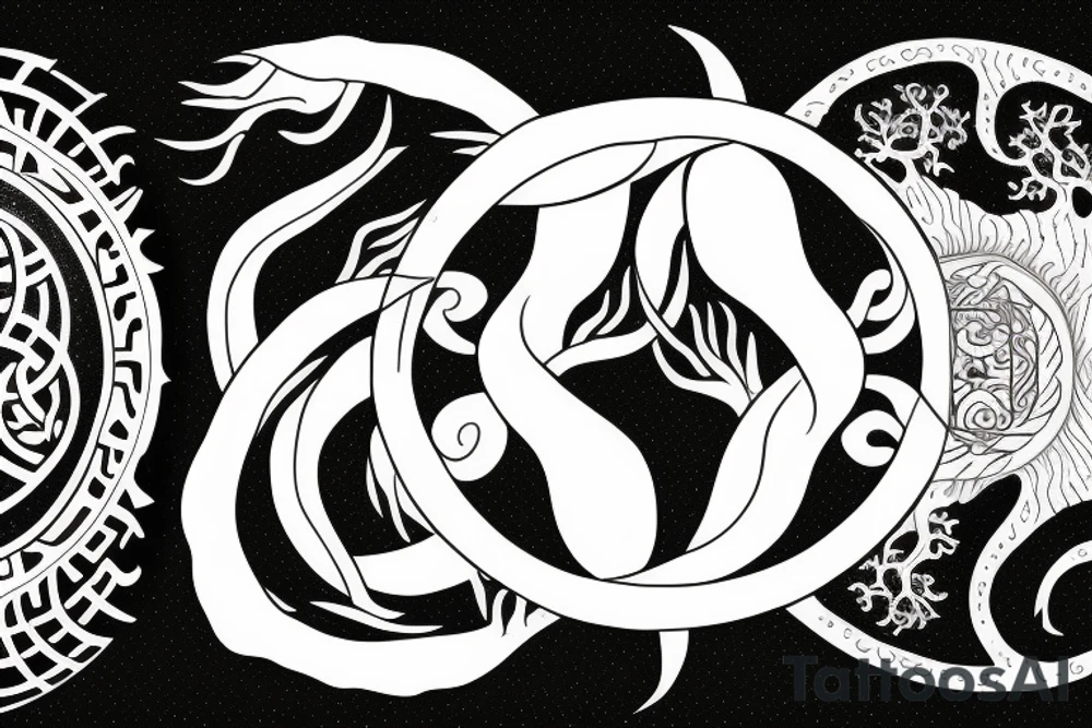 Yin yang with cancer astrology symbol and tree of life tattoo idea