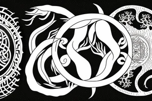 Yin yang with cancer astrology symbol and tree of life tattoo idea