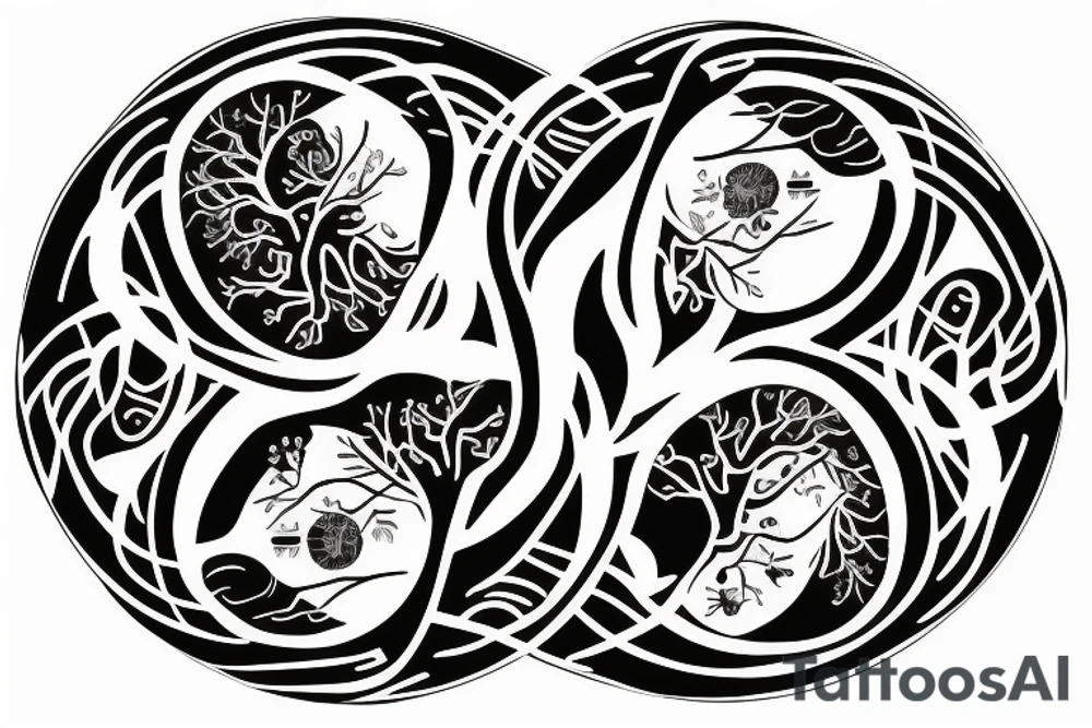 Yin yang with cancer astrology symbol and tree of life tattoo idea