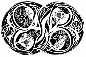 Yin yang with cancer astrology symbol and tree of life tattoo idea