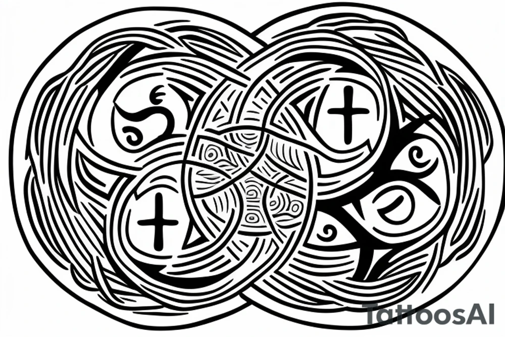 Yin yang with cancer astrology symbol and tree of life tattoo idea