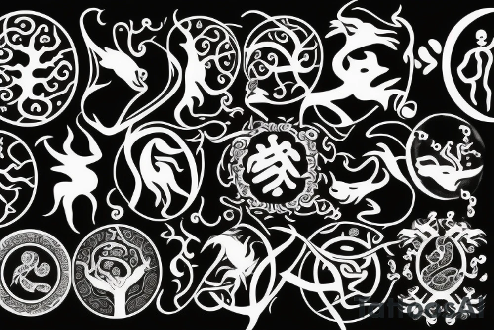 Yin yang with cancer astrology symbol and tree of life tattoo idea