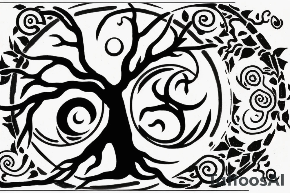 Yin yang with cancer astrology symbol and tree of life tattoo idea