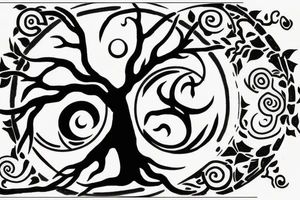 Yin yang with cancer astrology symbol and tree of life tattoo idea