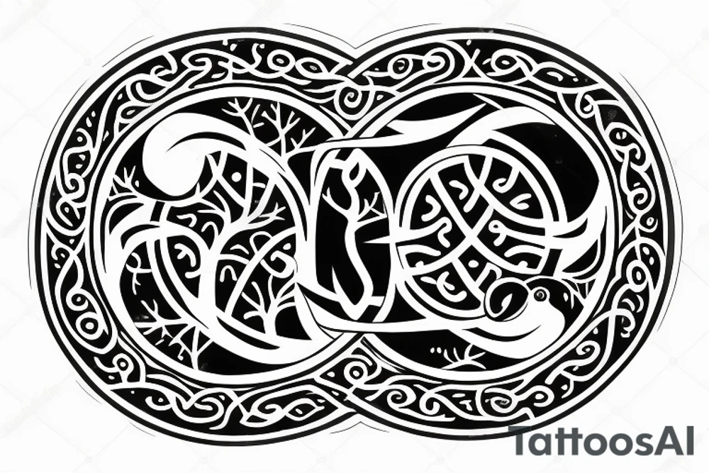 Yin yang with cancer astrology symbol and tree of life tattoo idea