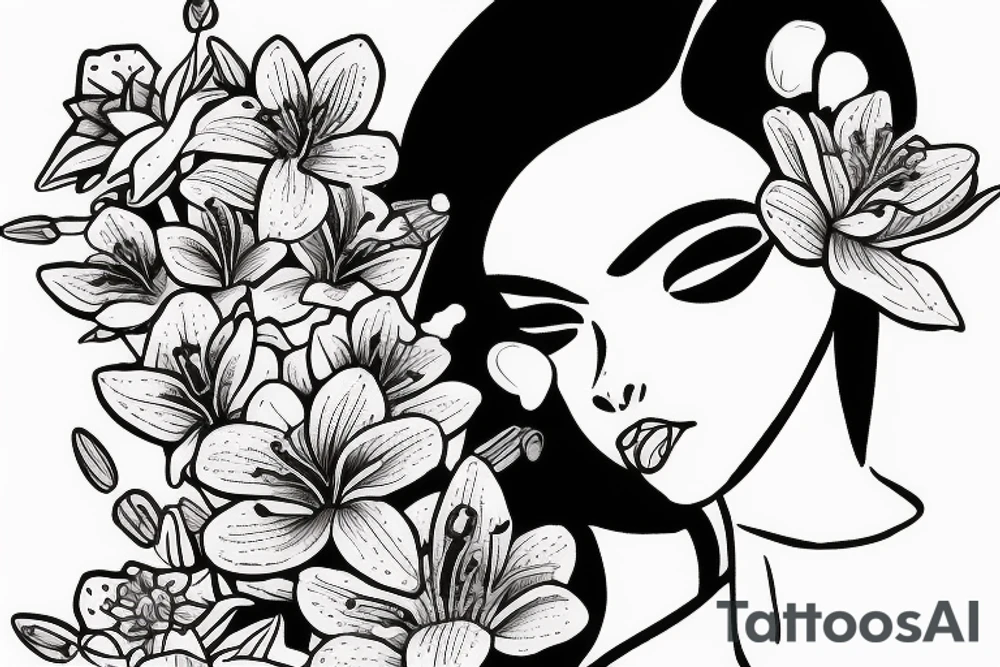 girl frog with lashes with lily flowers tattoo idea