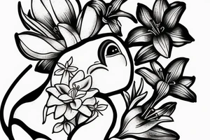girl frog with lashes with lily flowers tattoo idea