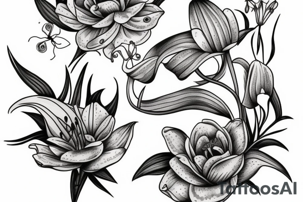 frog with lashes with lily flowers tattoo idea