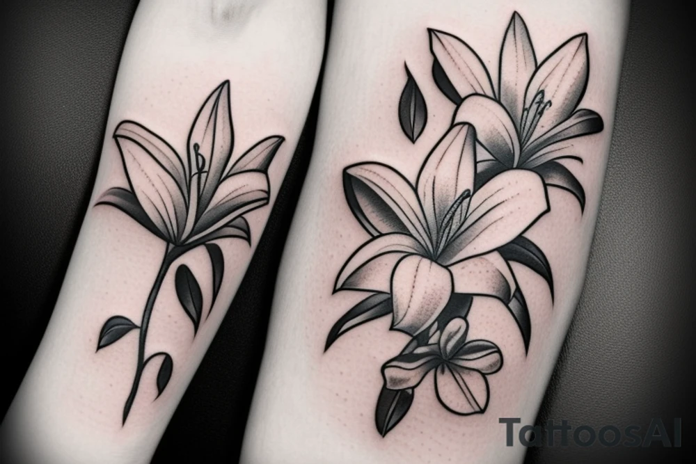 lily flowers with a bow tattoo idea
