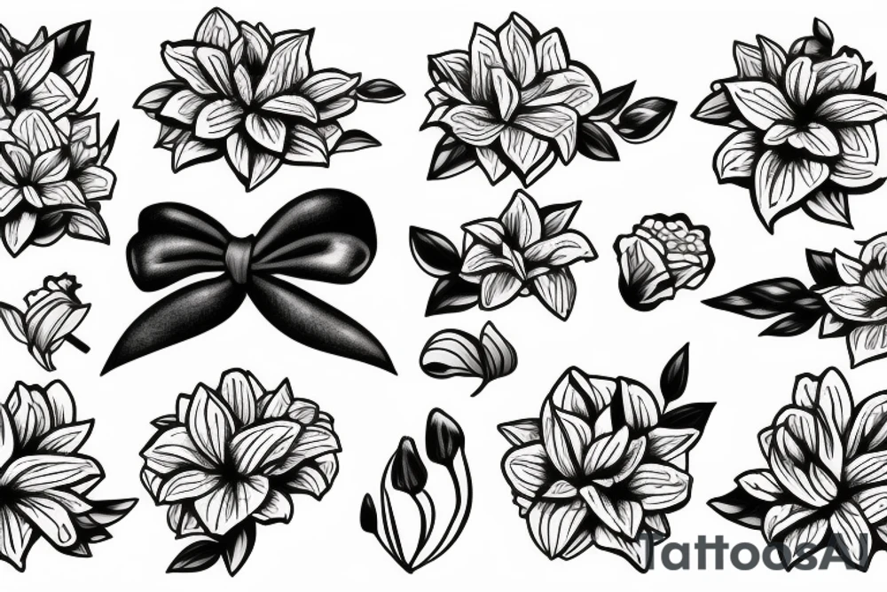 lily flowers with a big present bow tattoo idea