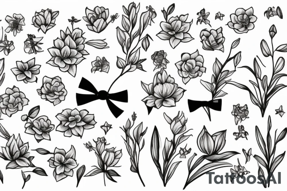 lily flowers with a big present bow tattoo idea