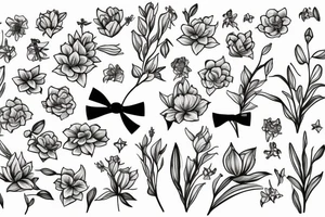 lily flowers with a big present bow tattoo idea