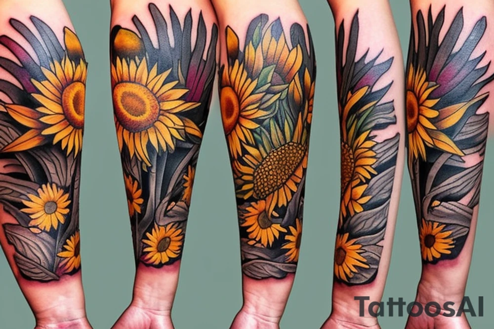 I want a Half sleeve on forearm with sunflowers and Lilies tattoo idea