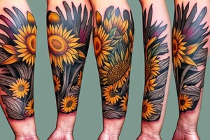 I want a Half sleeve on forearm with sunflowers and Lilies tattoo idea