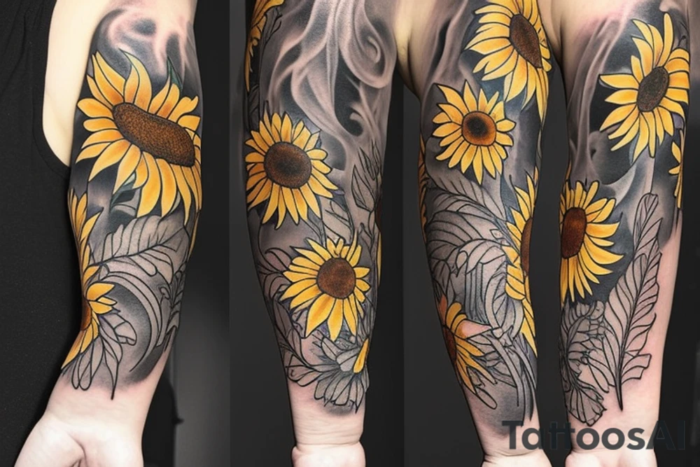 I want a Half sleeve on forearm with sunflowers and Lilies tattoo idea