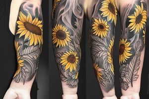 I want a Half sleeve on forearm with sunflowers and Lilies tattoo idea