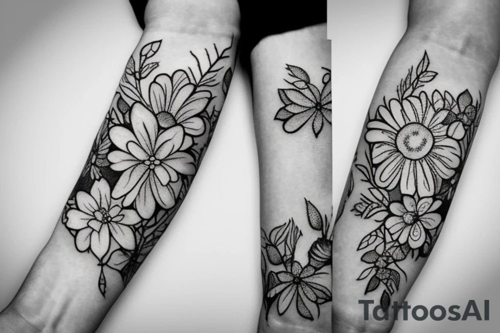 I want a Half sleeve on forearm with florals tattoo idea