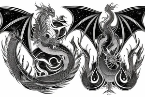 cosmic dragon on arm and chest tattoo idea