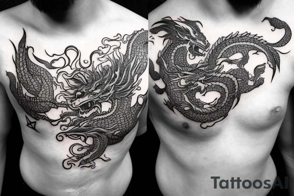 cosmic dragon on arm and chest tattoo idea