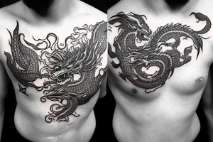 cosmic dragon on arm and chest tattoo idea