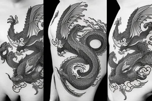 cosmic dragon on arm and chest tattoo idea