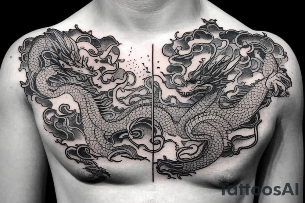 cosmic dragon on arm and chest tattoo idea