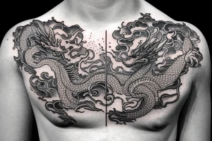 cosmic dragon on arm and chest tattoo idea