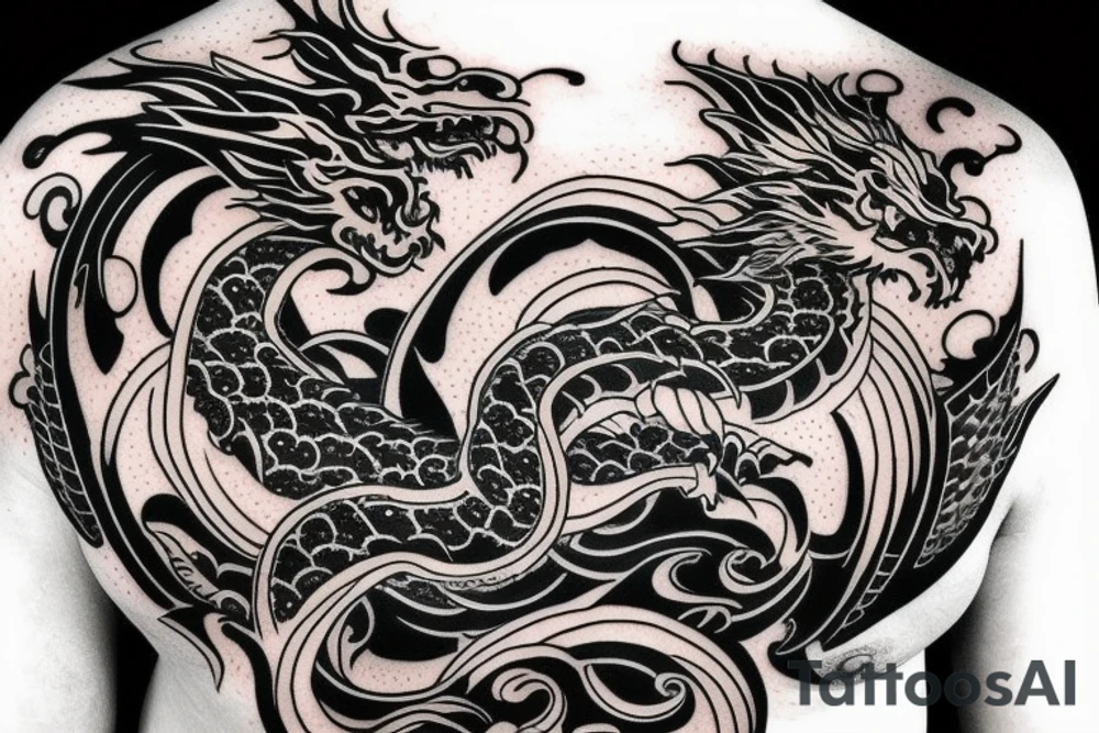 cosmic dragon on arm and chest tattoo idea