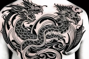cosmic dragon on arm and chest tattoo idea