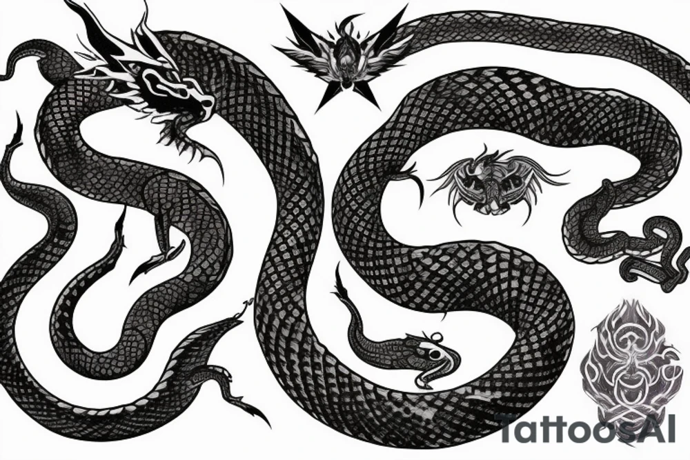cosmic dragon snake on left arm and left 
chest tattoo idea