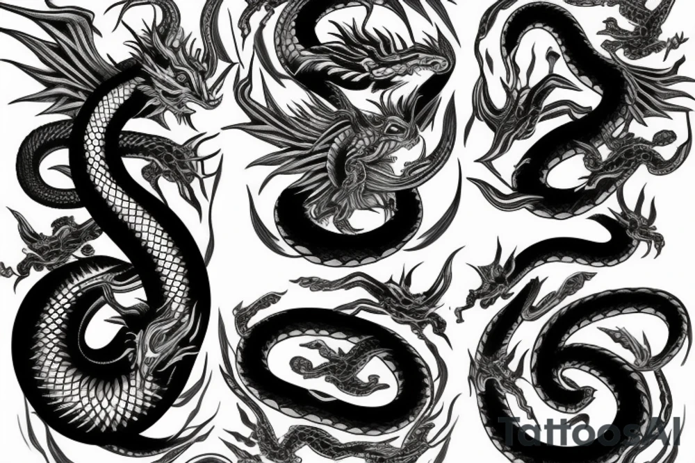 cosmic dragon snake on left arm and left
chest tattoo idea