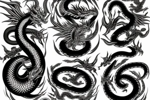 cosmic dragon snake on left arm and left 
chest tattoo idea