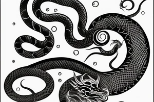 cosmic dragon snake on left arm and left 
chest tattoo idea
