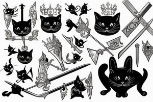 black cat and silver bunny as knights with swords covering each other tattoo idea