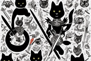 black cat and silver bunny as knights with swords covering each other tattoo idea